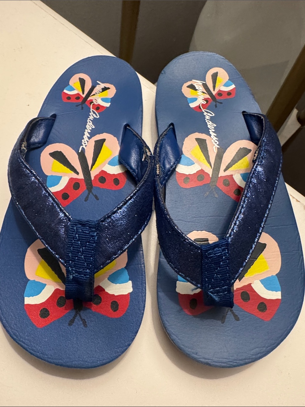 Hanna Andersson Navy Blue Butterfly Flip Flop Sandals